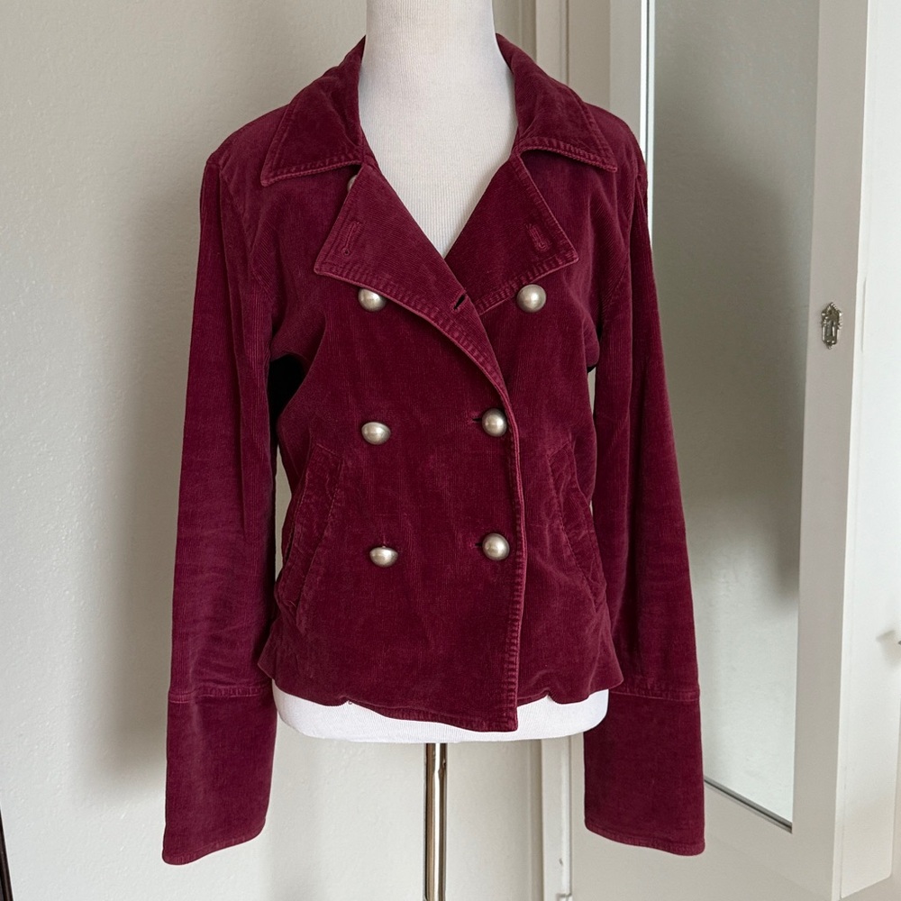 Burgundy Double-Breasted Corduroy Jacket